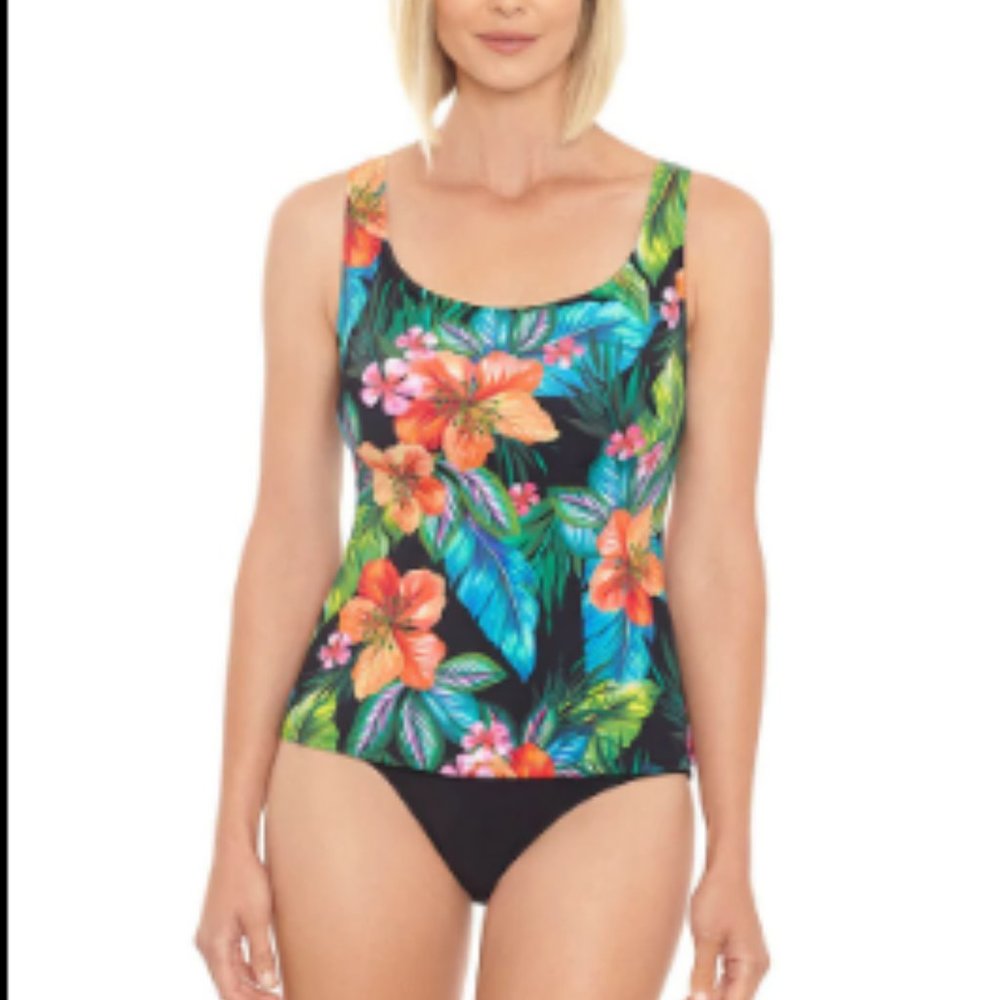 Penbrooke Women's 5550665M Mastectomy Tankini Top, sz 10 Tropical Black